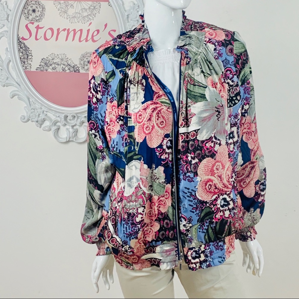 Reversible Floral Bomber Style Light Weight Jacket - Picture 3 of 8